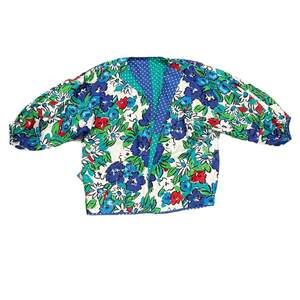 Womens Vintage 80s Silk Floral & Polka Dot Open Front Bolero Jacket